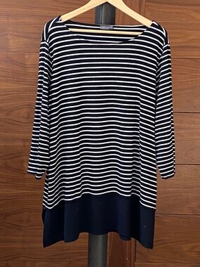 Vince Camuto Striped Mixed Media Tunic Top - Black & White - Plus Size 2X